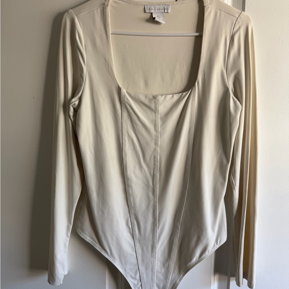 House of Harlow 1960 Off-White Cream Sexy Square Neck Bodysuit